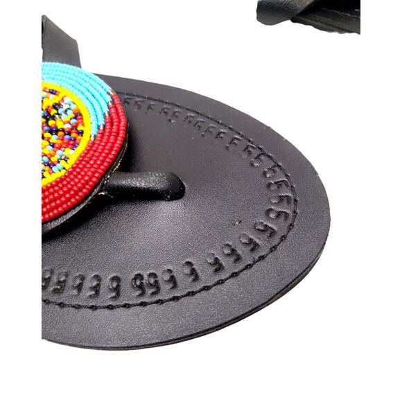 Masaai Leather African Beaded Black Sandals Size 7 - Picture 6 of 8